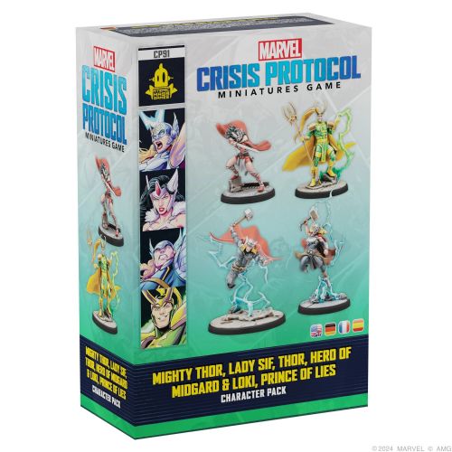 Marvel Crisis Protocol Mighty Thor, Lady Sif, Thor, Hero of Midgard, Loki, Prince of Lies character pack